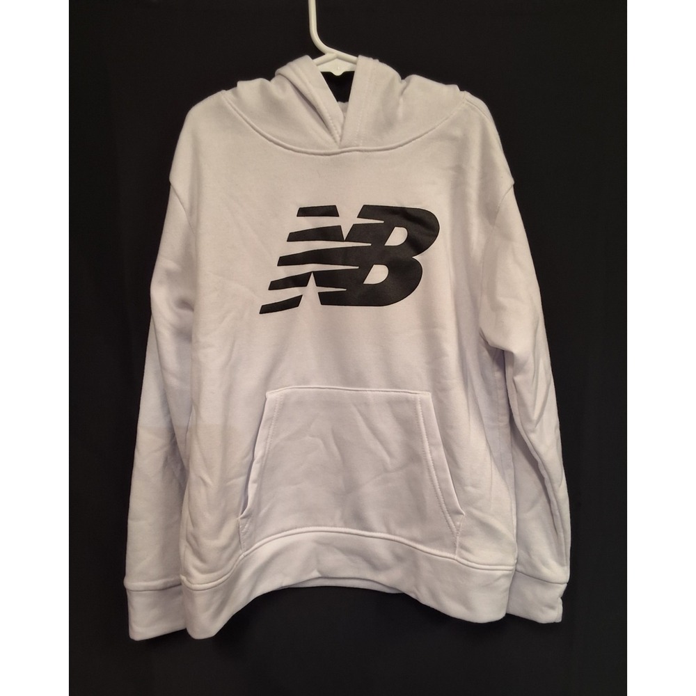 New Balance Boys Hoodie Size 10 White/Black Fleece Logo Hooded Pockets